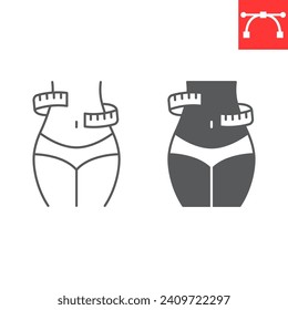 Weight loss line and glyph icon, fitness and health, waist vector icon, vector graphics, editable stroke outline sign, eps 10.