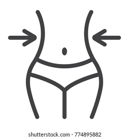 Weight Loss Line Icon, Fitness And Sport, Slim Body With Measuring Tape Sign Vector Graphics, A Linear Pattern On A White Background, Eps 10.