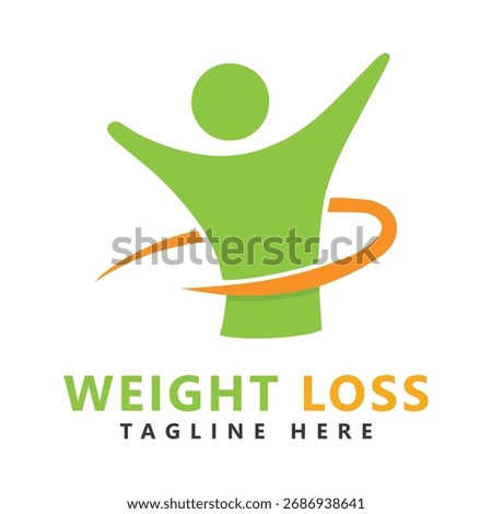 Weight Loss Logo with Green Human Figure and Orange Swoosh – Fitness and Wellness Branding Design