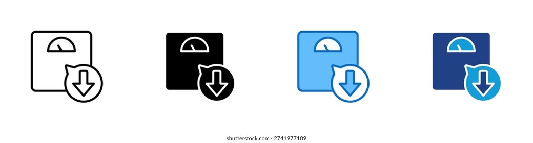 Weight Loss Multiple Style Icon Design Vector - Scale with downward arrow representing weight loss, body reduction, and fitness progress tracking