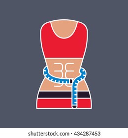 Weight loss and muscles growth. Healthy lifestyle concept. Fitness and measurement. Flat vector illustration.