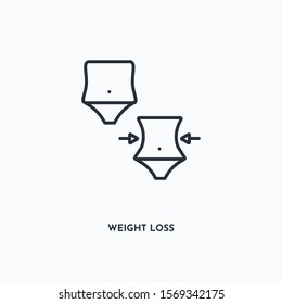weight loss outline icon. Simple linear element illustration. Isolated line weight loss icon on white background. Thin stroke sign can be used for web, mobile and UI.