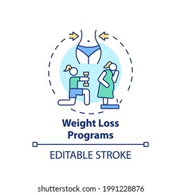 Weight loss programs concept icon. Online workout program idea thin line illustration. Physical activity. Burning calories, belly fat. Vector isolated outline RGB color drawing. Editable stroke