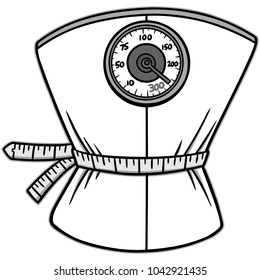 Weight Loss Scales Illustration - A vector cartoon illustration of a Weight Loss concept.