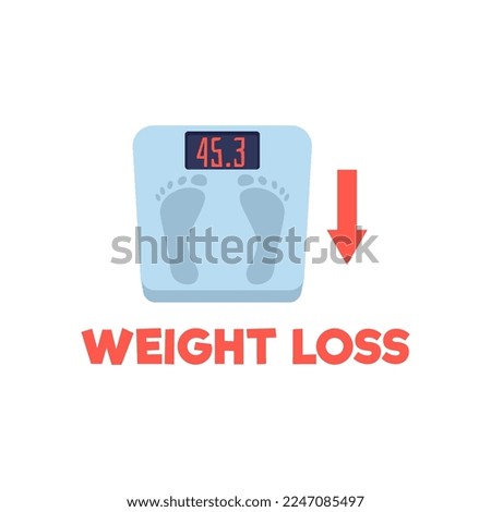 Weight loss sign or cion, flat vector illustration isolated on white background. Body scale with low body weight. Concepts of illness and diabetes symptoms and healthcare.