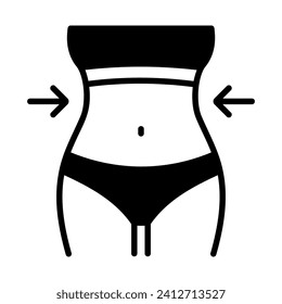 Weight loss solid icon with woman's waist. Slim female body sign. Graph symbol for fitness and weight loss web site and apps design, logo, app, UI