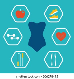 Weight loss symbols. Fitness flat elements. Vector illustration
