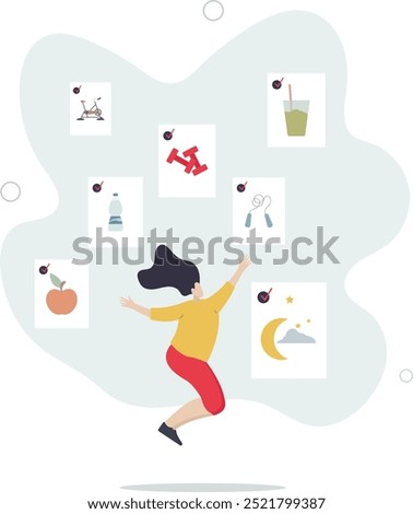 Weight loss tips with healthy habit change suggestions.Control body weight and obesity with sport activities,flat design with people.