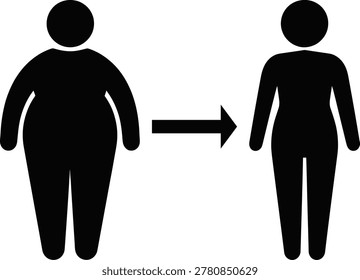 Weight loss transformation icon with arrow