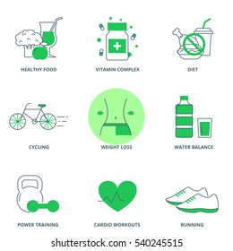 Weight loss vector icons set