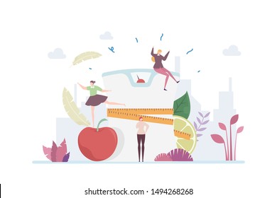 
Weight Loss Vector Illustration Concept Showing A Slim Shape Weight Scale To Represent Diet, Suitable For Landing Page, Ui, Web, App Intro Card, Editorial, Flyer, And Banner.