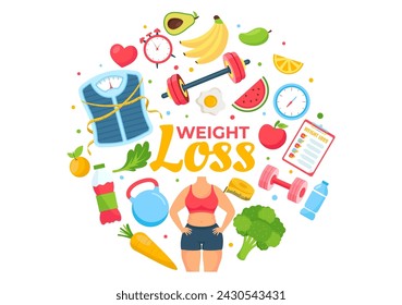 Weight Loss Vector Illustration of Woman Body Transformation Concept with Fitness, Sport, Diet and Healthy Lifestyle in Flat Cartoon Background