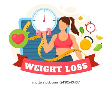 Weight Loss Vector Illustration of Woman Body Transformation Concept with Fitness, Sport, Diet and Healthy Lifestyle in Flat Cartoon Background