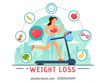 Weight Loss Vector Illustration of Woman Body Transformation Concept with Fitness, Sport, Diet and Healthy Lifestyle in Flat Cartoon Background