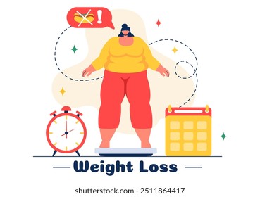 Weight Loss Vector Illustration of a Woman's Body Transformation emphasizing Fitness, Sports, Diet, and a Healthy Lifestyle in a Style Background