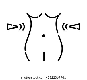 Weight loss, woman figure black and white vector line icon
