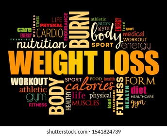 Weight Loss word cloud collage, health concept background