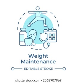 Weight maintenance soft blue concept icon. Healthy lifestyle. Nutrition management, schedule. Round shape line illustration. Abstract idea. Graphic design. Easy to use in infographic, presentation