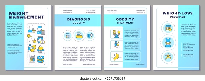 Weight management brochure template. Medical diagnosis, health care. Treatment, medicine. Leaflet design with linear icons. Editable 4 vector layouts