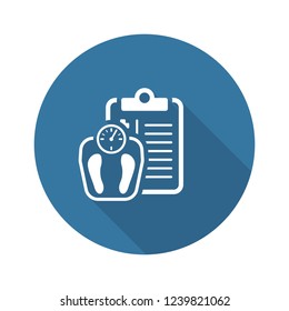 Weight Management and Medical Services Flat Icon Design. Clipboard with Scales