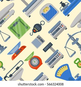 Weight measurement instrumentation tools seamless pattern vector.