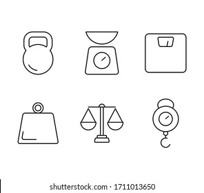 Weight measurement tools vector icons