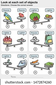 Weight Measurement Worksheet - Look At Each Set Of Objects. - Choose The Correct Answer. - Worksheet For Education.