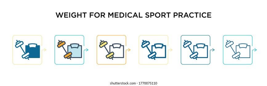 Peso para la práctica deportiva médica icono vectorial en 6 estilos diferentes modernos. Negro, dos colores de peso para los iconos de práctica deportiva médica diseñados en el estilo relleno, contorno, línea y trazo. Vector 