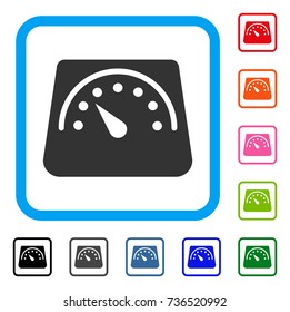 Weight Meter icon. Flat grey iconic symbol inside a light blue rounded frame. Black, gray, green, blue, red, orange color variants of Weight Meter vector. Designed for web and software user interface.