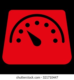 Weight Meter vector icon. Style is flat symbol, red color, rounded angles, black background.