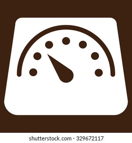Weight Meter vector icon. Style is flat symbol, white color, rounded angles, brown background.