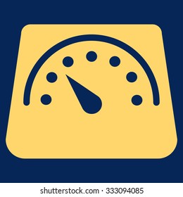Weight Meter vector icon. Style is flat symbol, yellow color, rounded angles, blue background.