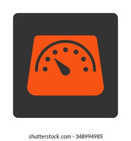 Weight Meter vector icon. Style is flat rounded square button, orange and gray colors, white background.