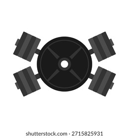 Placa de peso ou disco de sino com duas barras cruzadas. Modelo de design de logotipo de vetor.