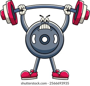 Weight Plate lifting Olympic Barbell Gym in Retro Cartoon Character illustration