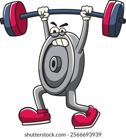 Weight Plate lifting Olympic Barbell Gym in Retro Cartoon Character Illustration