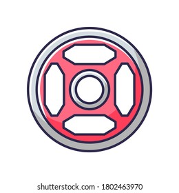 Weight plate RGB color icon. Intense strength training, bodybuilding. Athletic sport gear for weightlifting. Heavy round metal plate isolated vector illustration