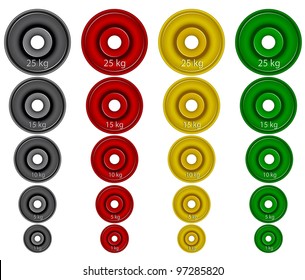 Weight plates in different colors and weights