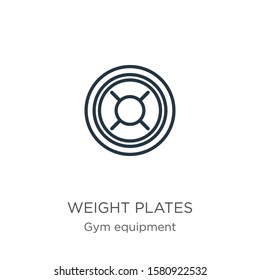 Weight plates icon. Thin linear weight plates outline icon isolated on white background from gym equipment collection. Line vector sign, symbol for web and mobile