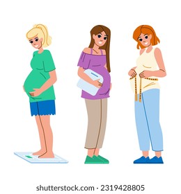 weight pregnancy vector. woman pregnant, baby maternity, belly motherhood, birth care, female gain weight pregnancy character. people flat cartoon illustration