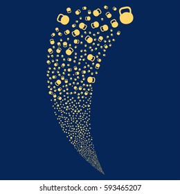 Weight random fireworks stream. Vector illustration style is flat yellow iconic symbols on a blue background. Object fountain done from scattered symbols.