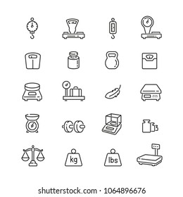 Weight related icons: thin vector icon set, black and white kit