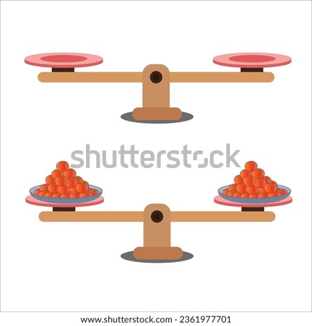 Weight scale balance on a white background. Comparison of weight in a cartoon minimal style,showing an unbalanced situation with balancing on a seesaw. Vector illustration.
