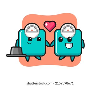 weight scale cartoon character couple with fall in love gesture , cute style design for t shirt, sticker, logo element