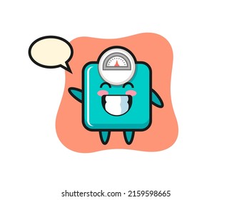 weight scale cartoon character doing wave hand gesture , cute style design for t shirt, sticker, logo element