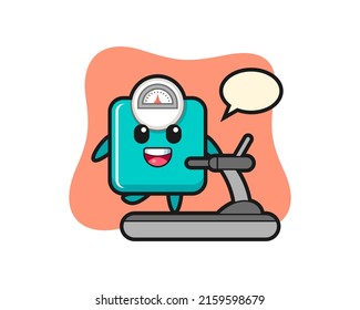 weight scale cartoon character walking on the treadmill , cute style design for t shirt, sticker, logo element