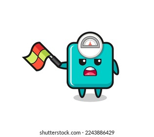 weight scale cartoon as the line judge hold the flag up at a 45 degree angle , cute style design for t shirt, sticker, logo element