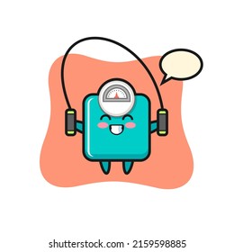 weight scale character cartoon with skipping rope , cute style design for t shirt, sticker, logo element