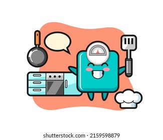 weight scale character illustration as a chef is cooking , cute style design for t shirt, sticker, logo element