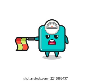 weight scale character as line judge hold the flag straight horizontally , cute style design for t shirt, sticker, logo element